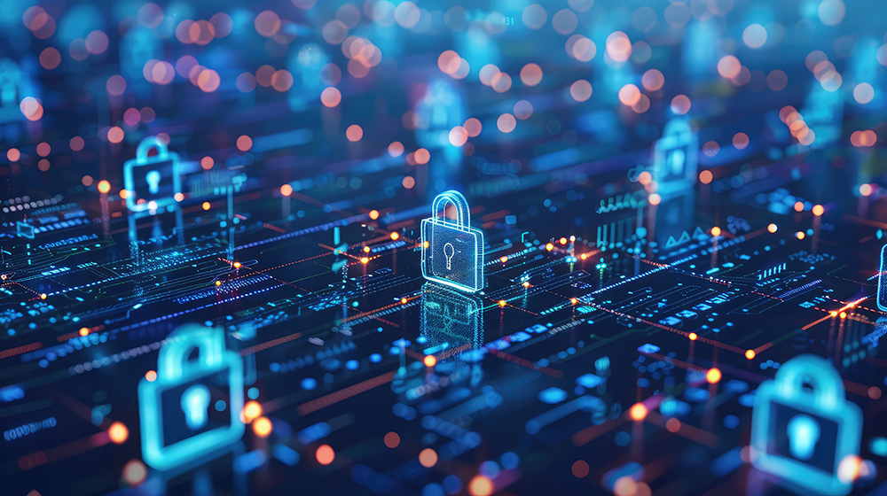 cybersecurity concept Global network security technology, business people protect personal information. Encryption with a padlock icon on the virtual interface.